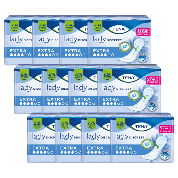 CAIXA COM 12 PACOTES DE ABSORVENTE TENA LADY DISCREET EXTRA ABSORVENTE TENA LADY DISCREET EXTRA 8 un